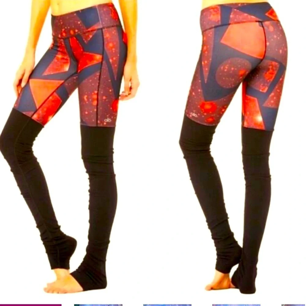 ALO Yoga Red Galaxy Black Goddess Airbrush Leggings stars High Rise Stretch XS